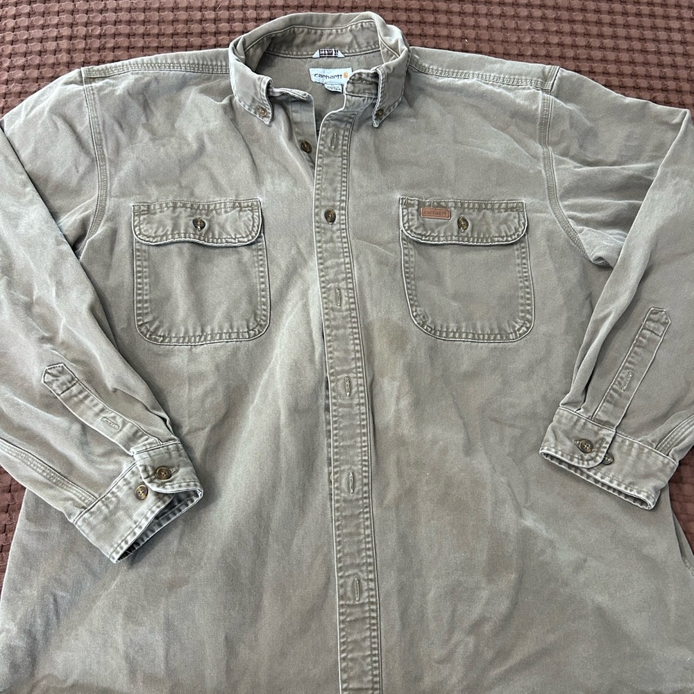 Carhartt Men’s Long Sleeve Washed Twill Button Down Shirt XL Khaki/Tan
